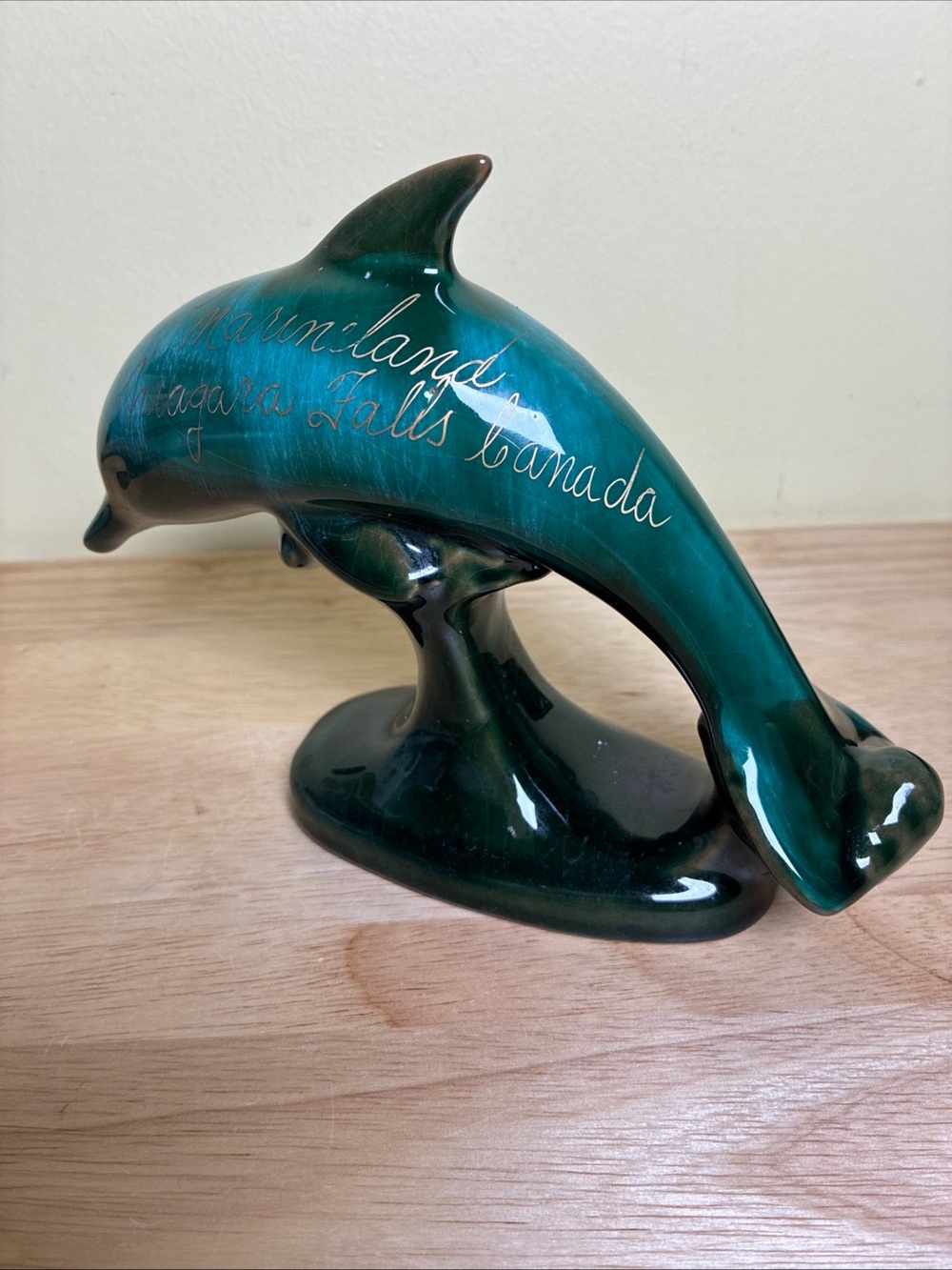 VTG Canuck Pottery Quebec Dolphin Figurine Marineland Niagara Falls Drip Glaze